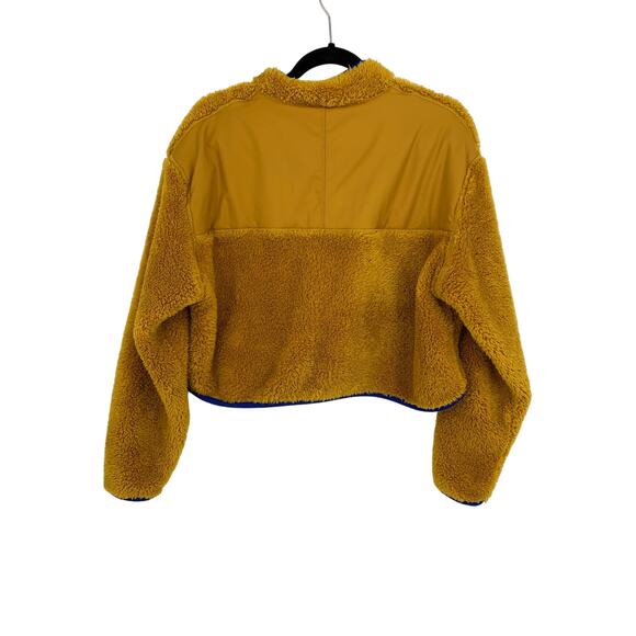 Nike Sweatshirt Womens L Sherpa Cropped Fleece Gold Blue Trim Pullover 1/4 Zip - Picture 6 of 6